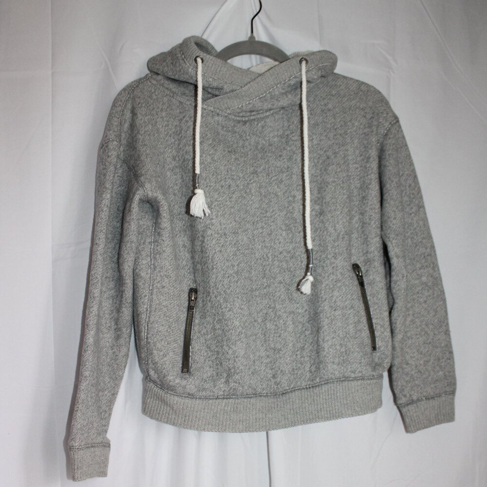 Roxy Gray Cotton Pullover Hoodie Zip Front Pockets and CrossOver Drawstrings